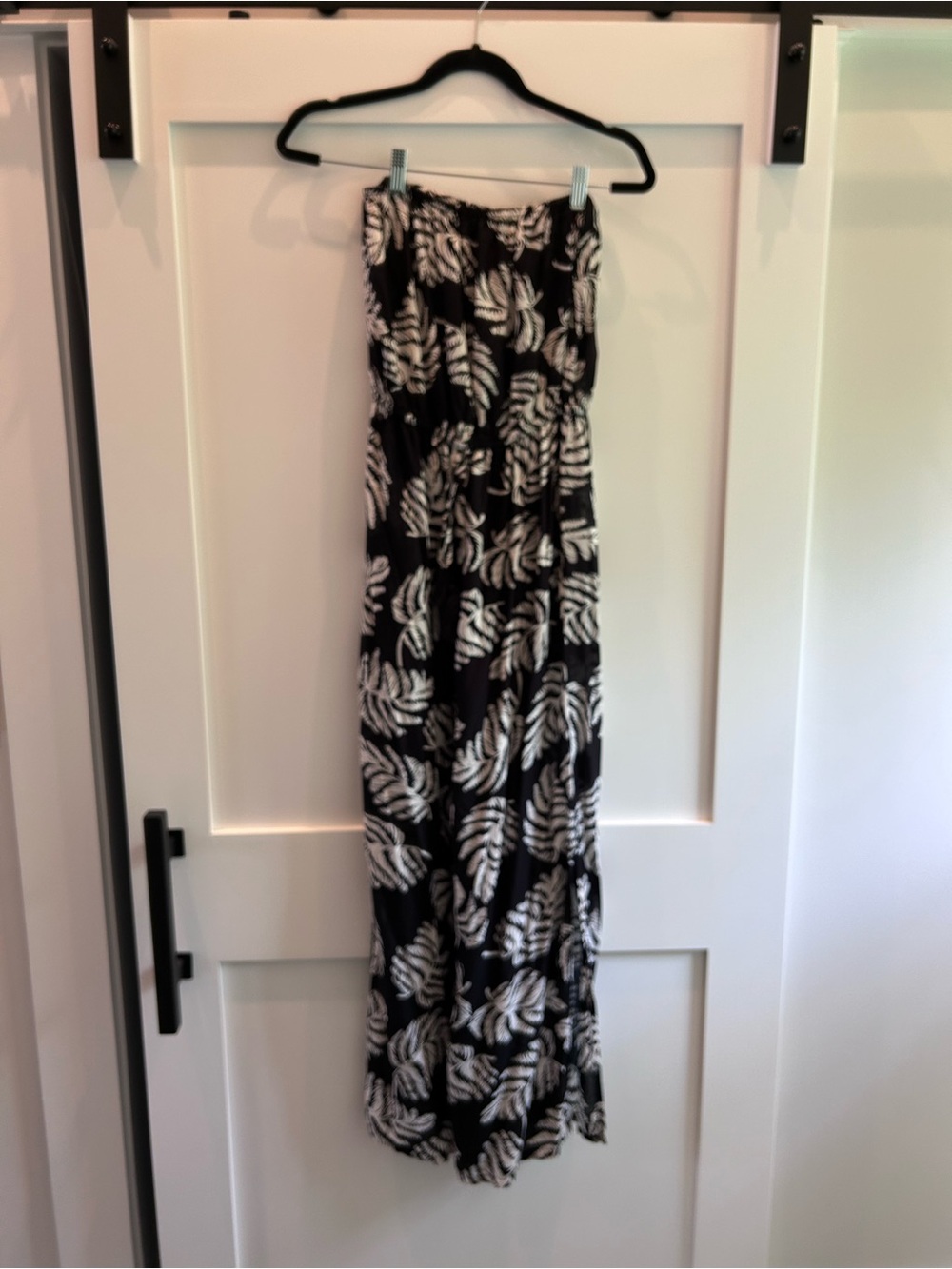 Elan Black & White palm leaf strapless romper coverup jumpsuit size M
